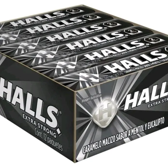 Halls Extra Strong 12pk Snack Caramelo Macizo Sabor Mentol y Eucalyptus Sweet Candies Bonbon Sugar