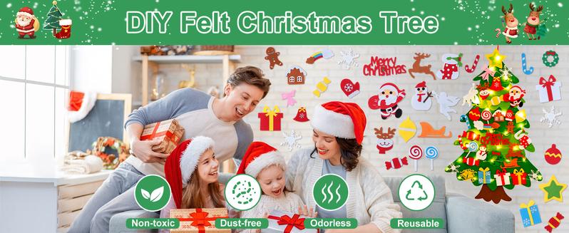 DIY Felt Christmas Tree Kit with 34pcs Detachable Ornaments & 5M LED Lights for Kids - 3.3 FT Wall Hanging Xmas Decorations Craft Kits