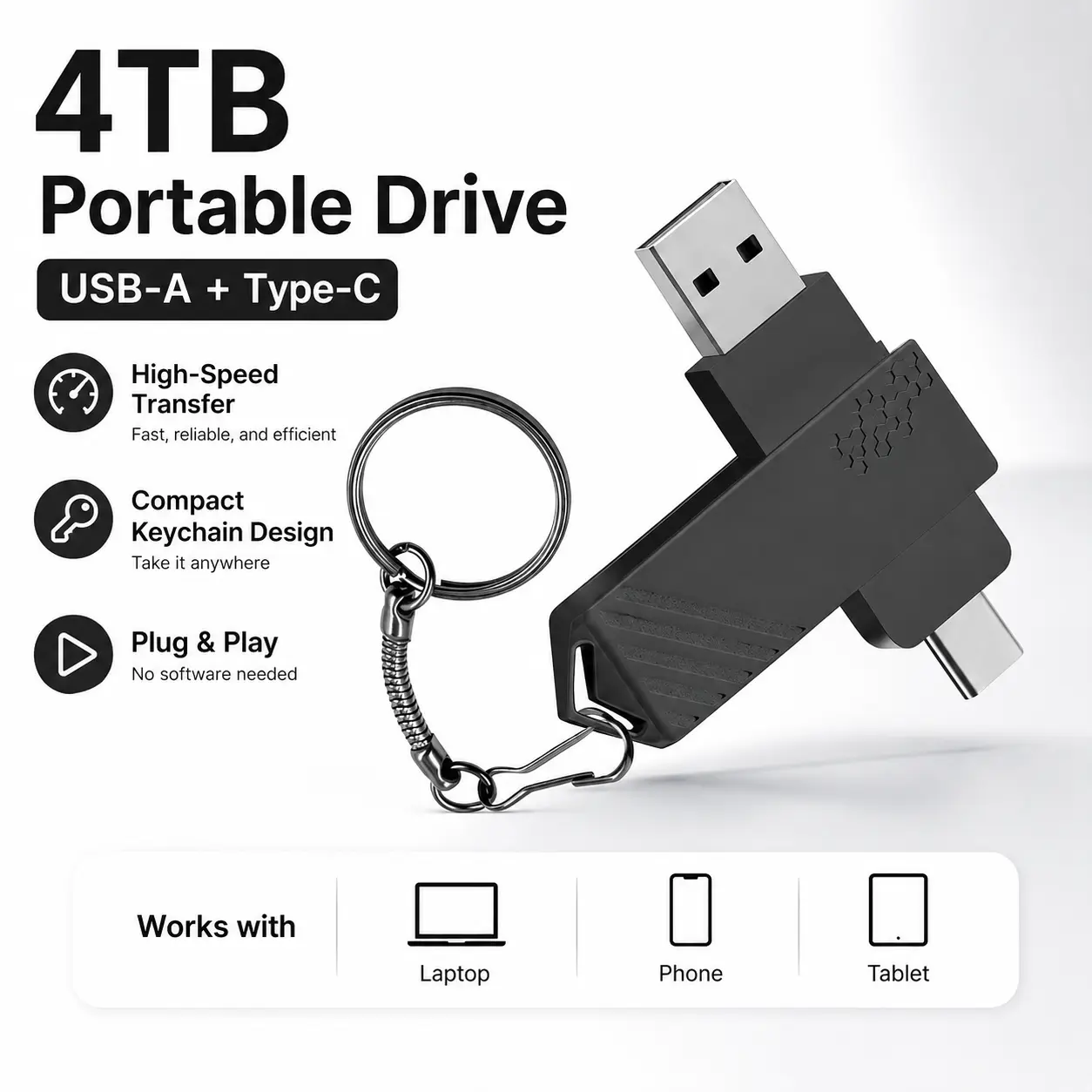 4TB Rugged External Hard Drive with Durable Shock-Resistant Case - Reliable High-Capacity Data Backup for Home & Office (Black)