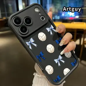 Phone Case for iPhone 17 Pro Max 16 Plus 15 14 13 12 11 Air E Bow and Volleyball Pattern Anti-Scratch Shockproof Soft Silicone Protective Cover