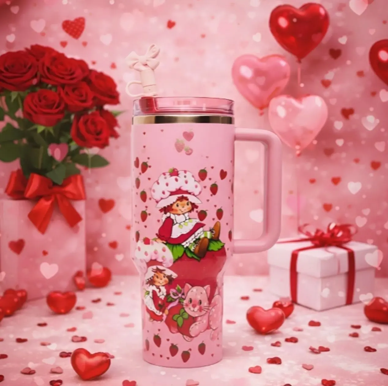 40 Oz Strawberry Shortcake Themed Travel Tumbler