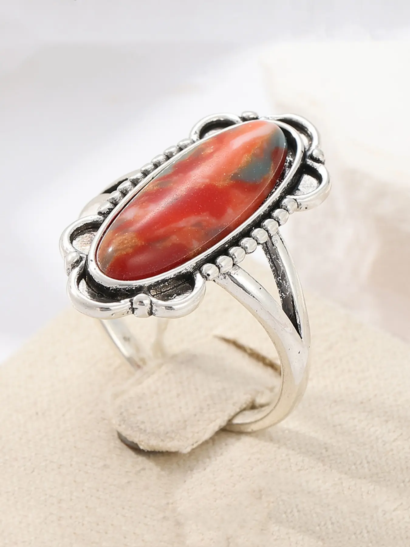 1Pcs Artistic Retro Multi-color Pattern Synthetic Turquoise Silver Ring, An Elegant and Exquisite Women's Ring