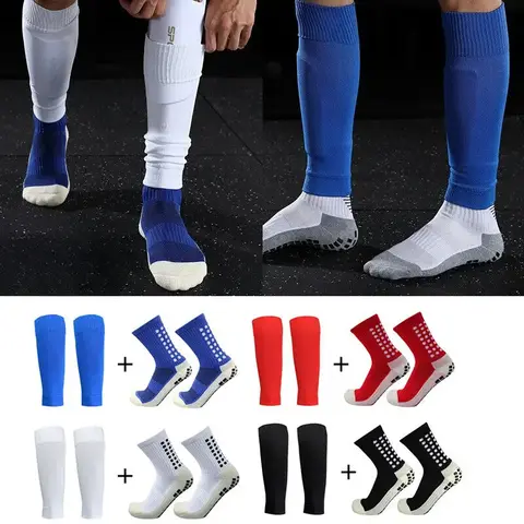 AMLANG Anti-Slip Breathable Polyester Soccer Socks with Shin Guard Sleeves - All-Seasons Tight Athletic Socks for Youth Adults, Men’s & Women’s