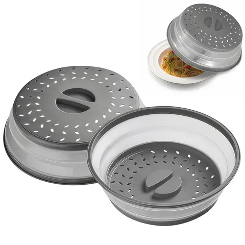 LMMAKE 1PC/2PCS Upgraded 10.5x10.5" Collapsible Lid, Vented Foldable Splatter Guard, Multi-Functional Kitchen Cooking Accessories Utensils for Heating & Produce Washing