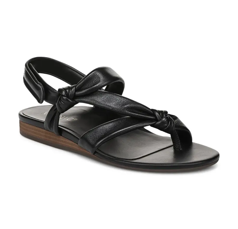 VIONIC Geneva Strappy Toe Post Sandal - Black Leather