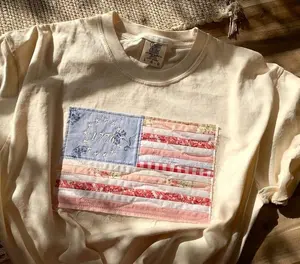 Comfort Color Quilted Rag Flag TShirtUSA Embroidered Quilt Block Shirt Old Glory Faded Tee 1776-2026Patriotic 4th of JulyVintage 250th America Birthday, Print Only