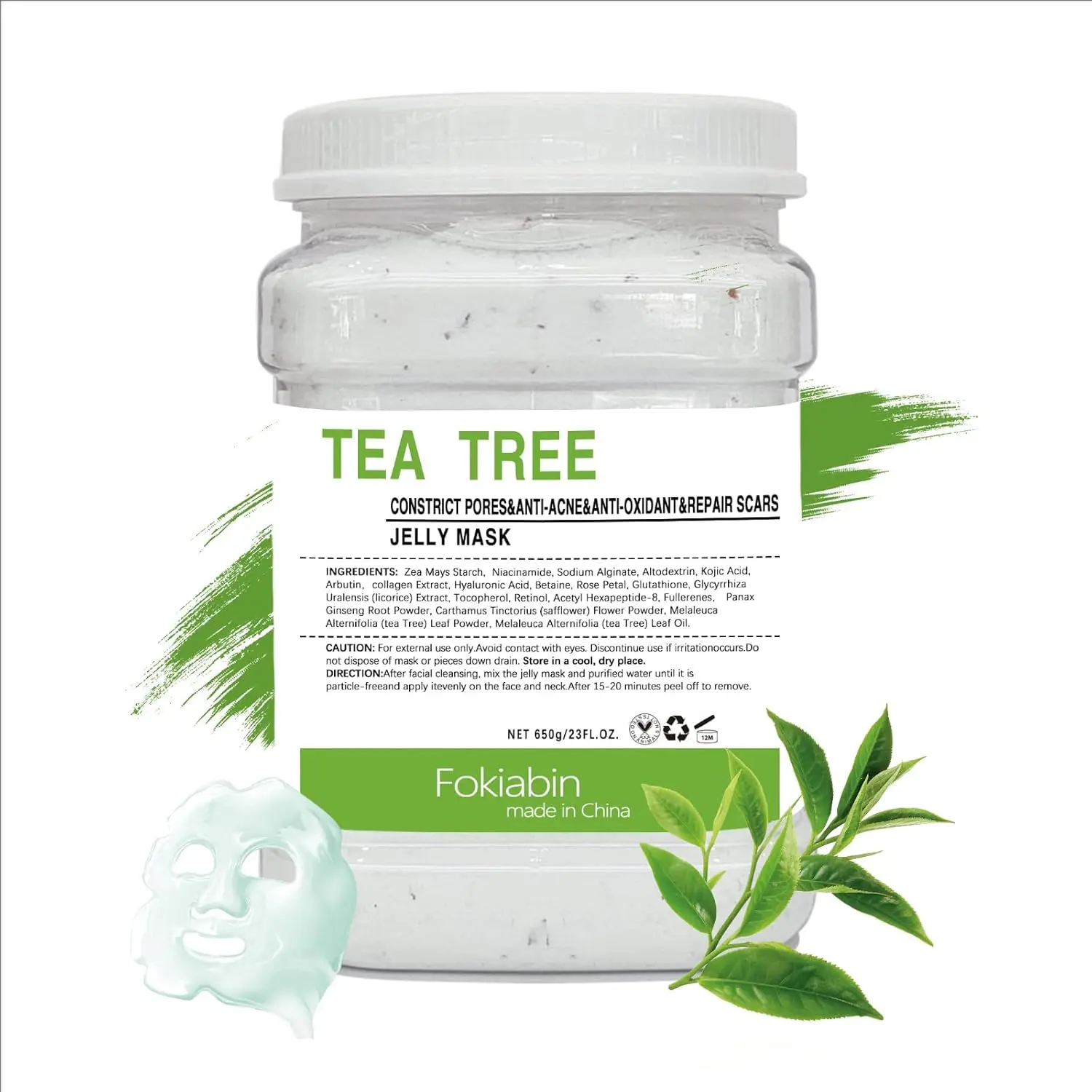 Fokiabin Tea Tree Skincare Mask - Facial Peel-Off Gel | Smooth Silky Skin, 24H Moisture & Glow | Comfort Fit All Skin Types