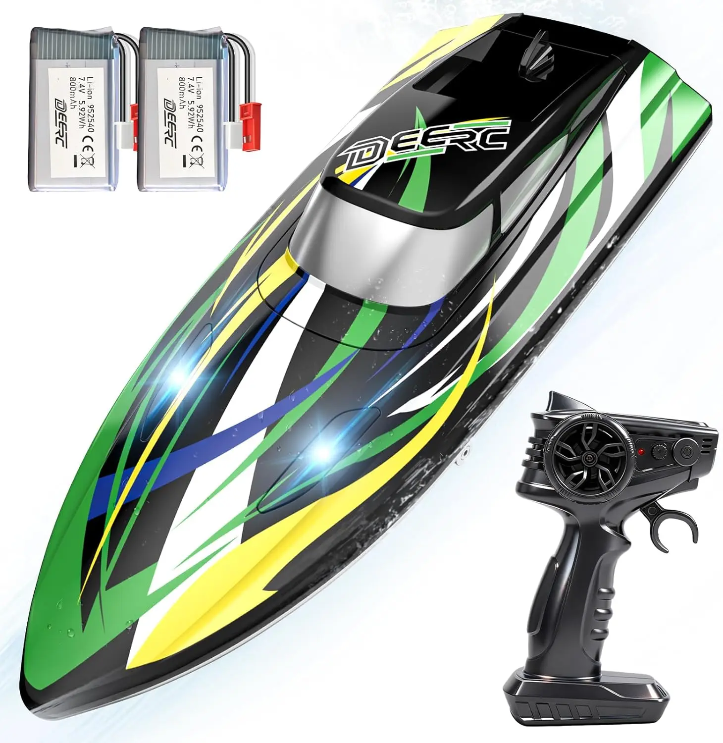 DEERC Fast RC Boat for Kids, 25+KPH, Capsize Recovery,24+ Mins | High Speed Remote Control Boat with LED Lights, 2xLi-ion Batteries, 2.4GHz Racing Boat for Pool & Lake TX626