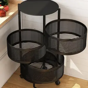 3-layer Round Rotating Storage Rack, Kitchen Storage Rack, Floor Standing Multi-layer Sorting Rack with Wheels, Movable Fruit & Vegetable Snack Rack, Organiser, Adjustable Standing Shelf, Adjustable Metal Rack
