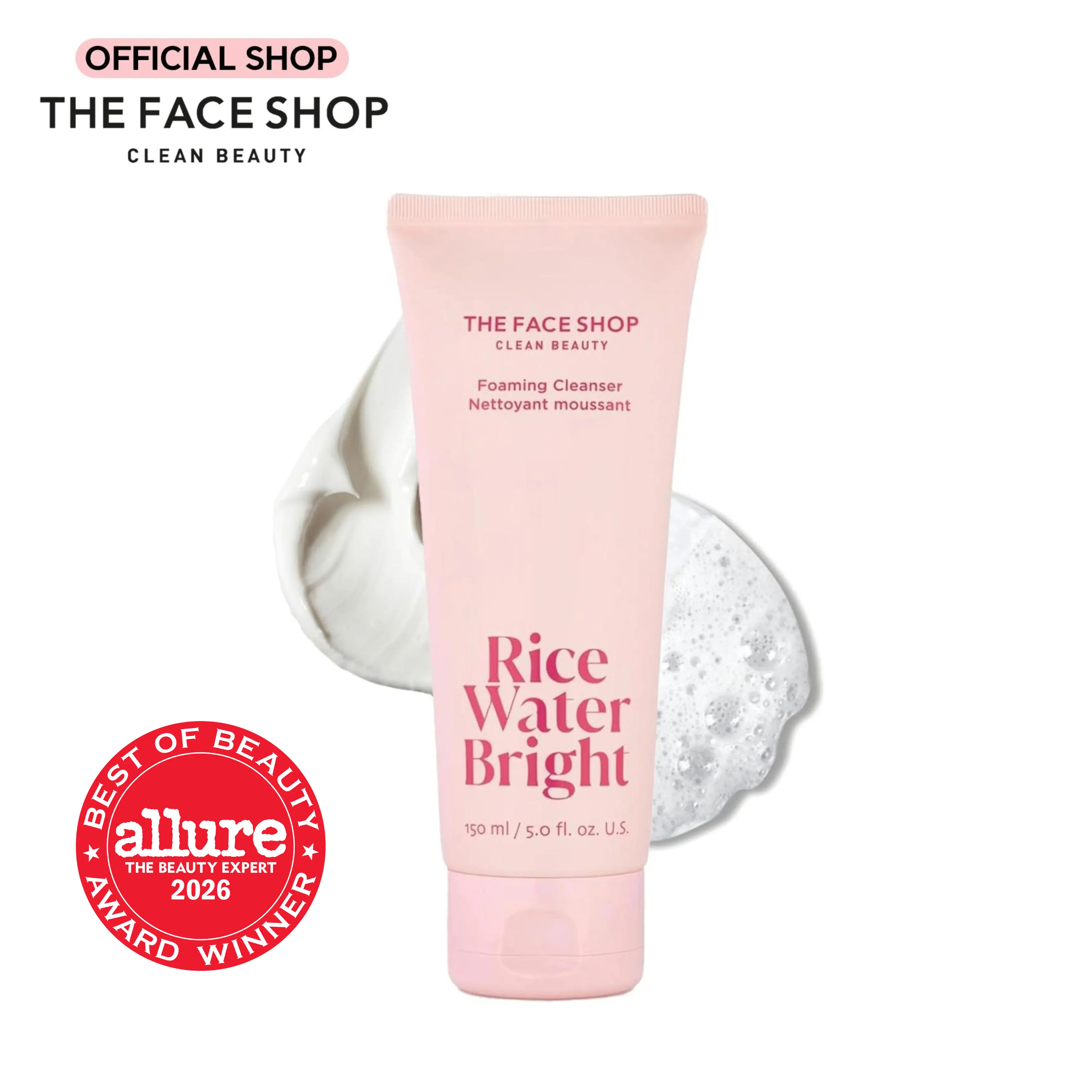 THE FACE SHOP Rice Water Bright Foaming Cleanser with Ceramide, Gentle Face Wash for Hydrating & Moisturizing, Makeup Remover, Korean Skincare