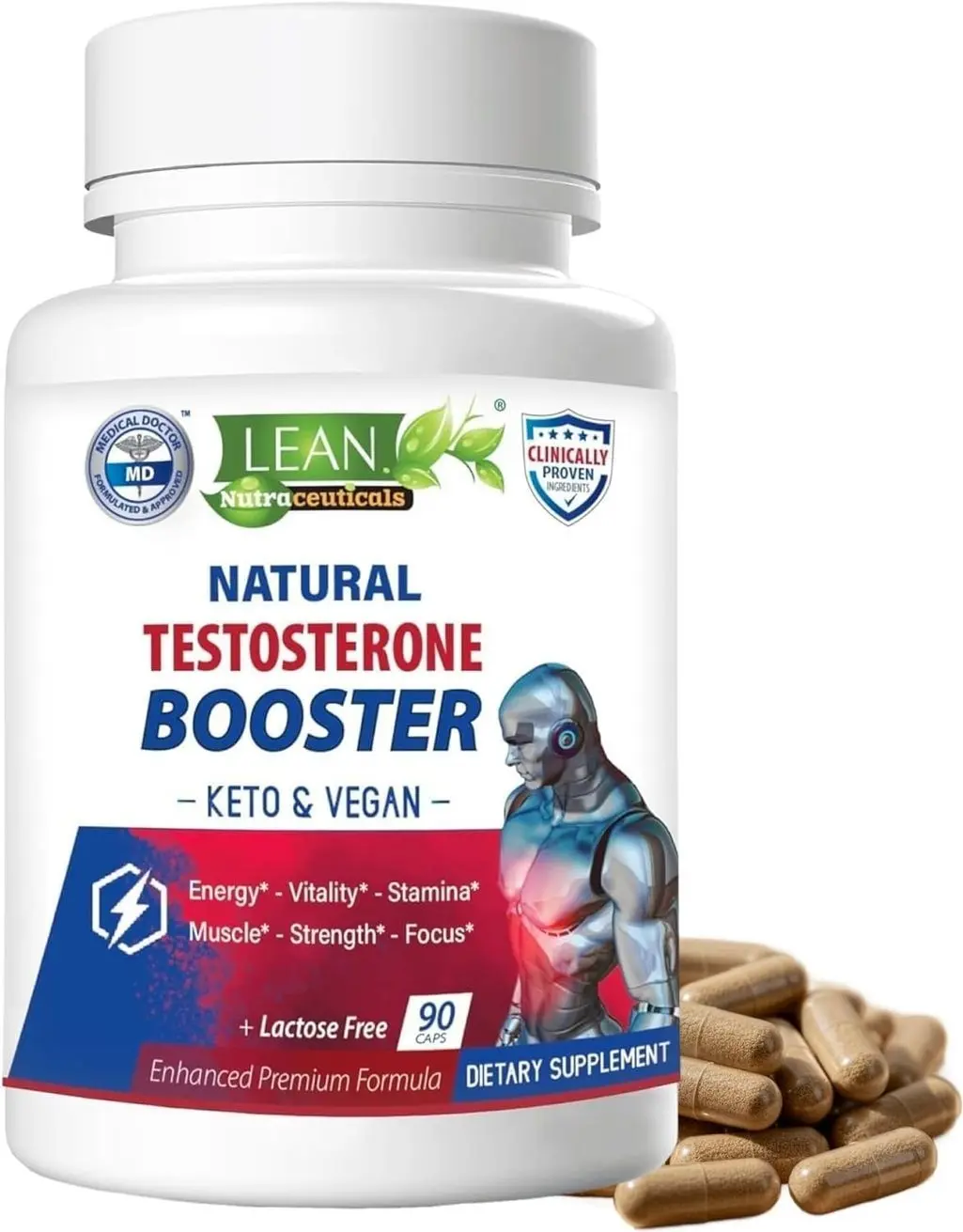 Lean Nutra Testosterone Booster for Men – Natural Vegan Supplement with Tongkat Ali, DHEA, Maca Root, Tribulus, Horny Goat Weed, Zinc, Boron, D-Aspartic Acid – Boost Strength, Energy, Muscle – 90 Caps