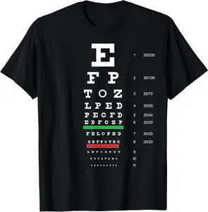 100% Cotton Snellen Eye Chart Test T-Shirt