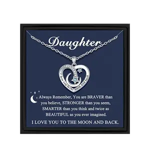 Boho Style Heart Moon Pendant Necklace for Daughter - Birthday & Christmas Gift, Includes Gift Box & Card