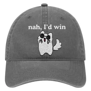 Nah, I’d Win Anime Gojo Embroidered Hat, Gojo Inspired Quote Caps, Jujutsu Kaisen Fan Hat, Confident Pigment Dyed Cap, Unisex Anime Pigment Dyed Cap