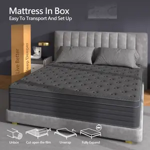 All-Grey Hybrid Mattress 12/14 Inch Queen Size | Cooling Gel Memory Foam + Pocket Springs | Medium Firm with Motion Isolation & Edge Support | Pressure Relief & Cool Sleep | CertiPUR-US | Bed-in-a-Box