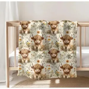 Highland Cow Animal Motif Soft Fleece Throw Blanket for Kids and Adults - Fluffy Multi-Size Textile, Cozy Nursery Theme Baby Swaddle, Room Decor & Air-Conditioned Room Nap Cozy Chic Blanket, Graduation & Father's Day Holiday Gift, summervibes