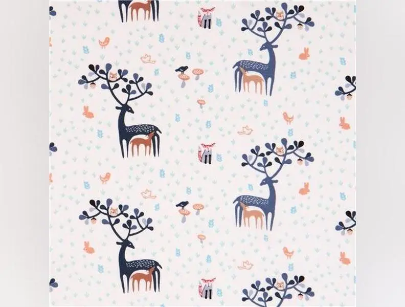 white stag tree forest animal fabric by Dear Stella USA (per 0.5 yard multiples)