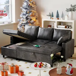 【2 packages arrived at different times】Aecojoy 84'' Pull Out Sleeper Couch Bed, Sofa Bed- 3 in 1 Pull Out Couch with Storage Chaise USB Cup Holder Side Pocket, Sectional Couches for Living Room, Bedroom and Apartment, Coal