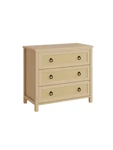 Natural Rattan 3 Drawer Dresser - Freestanding Storage Cabinet With Anti-Tip Design, Extra Deep Drawers For Bedroom, Nursery, Living Room, Robot Vacuum-Friendly & Child-Safe Furniture