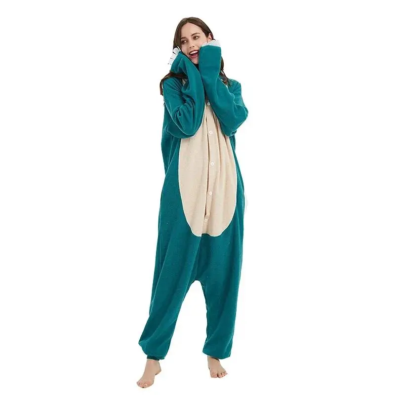 Snorlax Kigurumi Cosplay Animal Onesie - Women's Teens' Longsleeves Loose Fleece Nightwear, Cartoon Anime Casual Loungewear for Festival Holiday Party