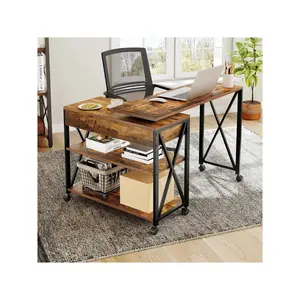 L Shaped 360° Rotating Side Table End Table Mobile Couch Desk With 2 Tier Storage Shelves For Office Home Multifunctional