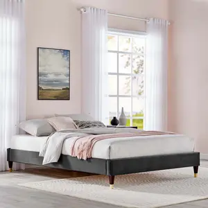 Modway Harlow King Performance Velvet Platform Bed Frame in Charcoal