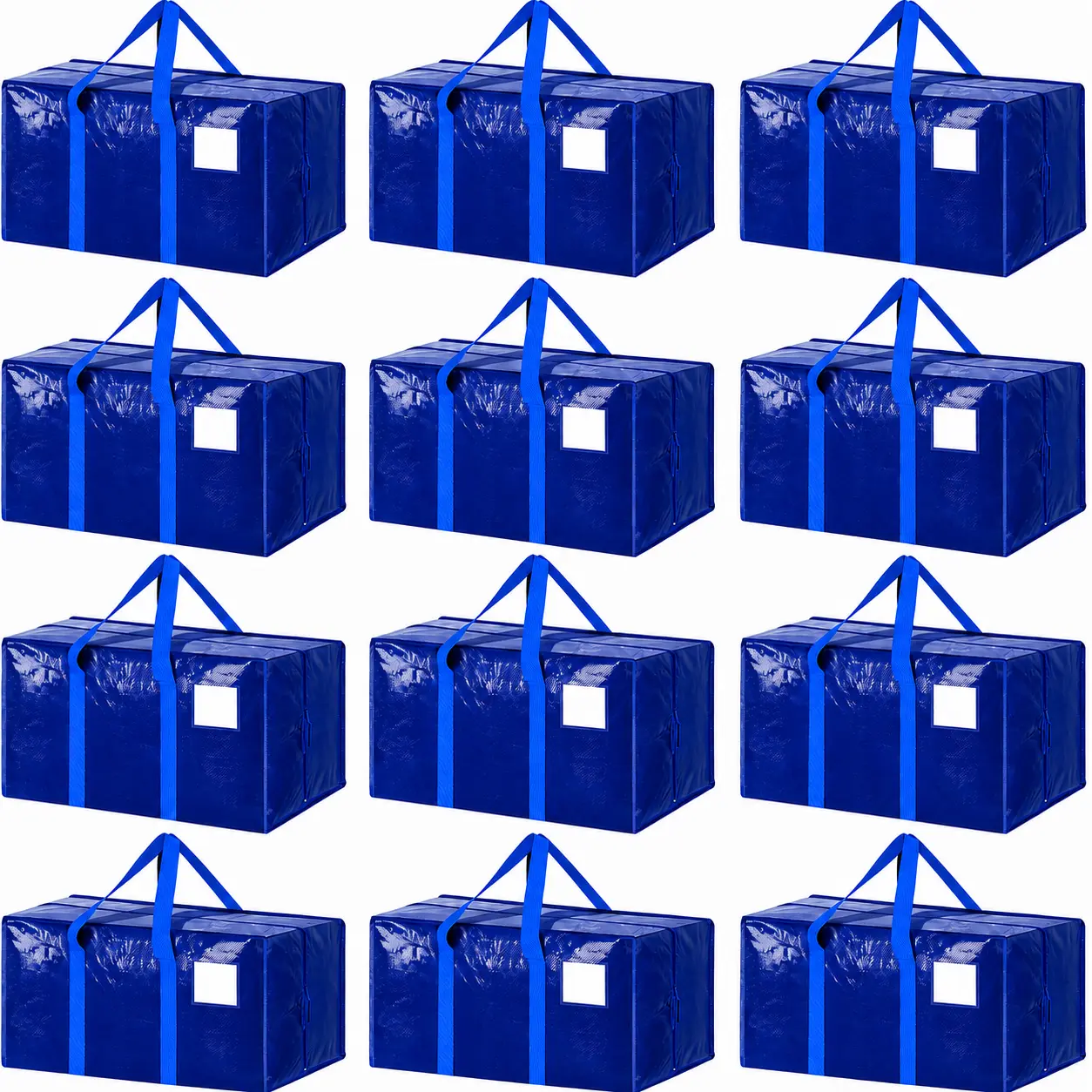 12 Pack Extra Large Heavy Duty Moving Bags with Zippers & Reinforced Handles, Reusable Waterproof Packing Totes for Clothes, Bedding & Dorm Move-In, Foldable Storage Bags with Label Pocket, Easy Carry Alternative to Moving Boxes for Apartment Moves