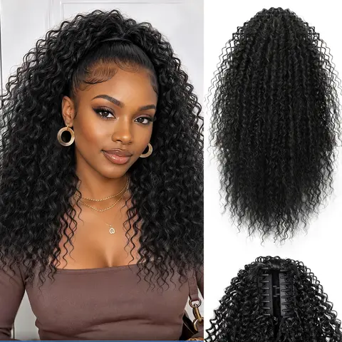 ORSUNCER Claw Ponytail Extension 20 Inch Curly Ponytail Hair Extensions Fluffy Natural Looking Synthetic Ponytail for Women