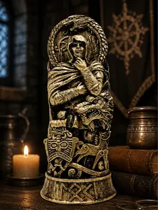 The Armored Kingdom Loki's Mischief Carved Deceiver Statue 9 in Tall Norse Mythology Decor Wooden Aesthetic Meticulous Carving Medieval Look Custom Scroll for Mythology Lovers Home Wall Decor