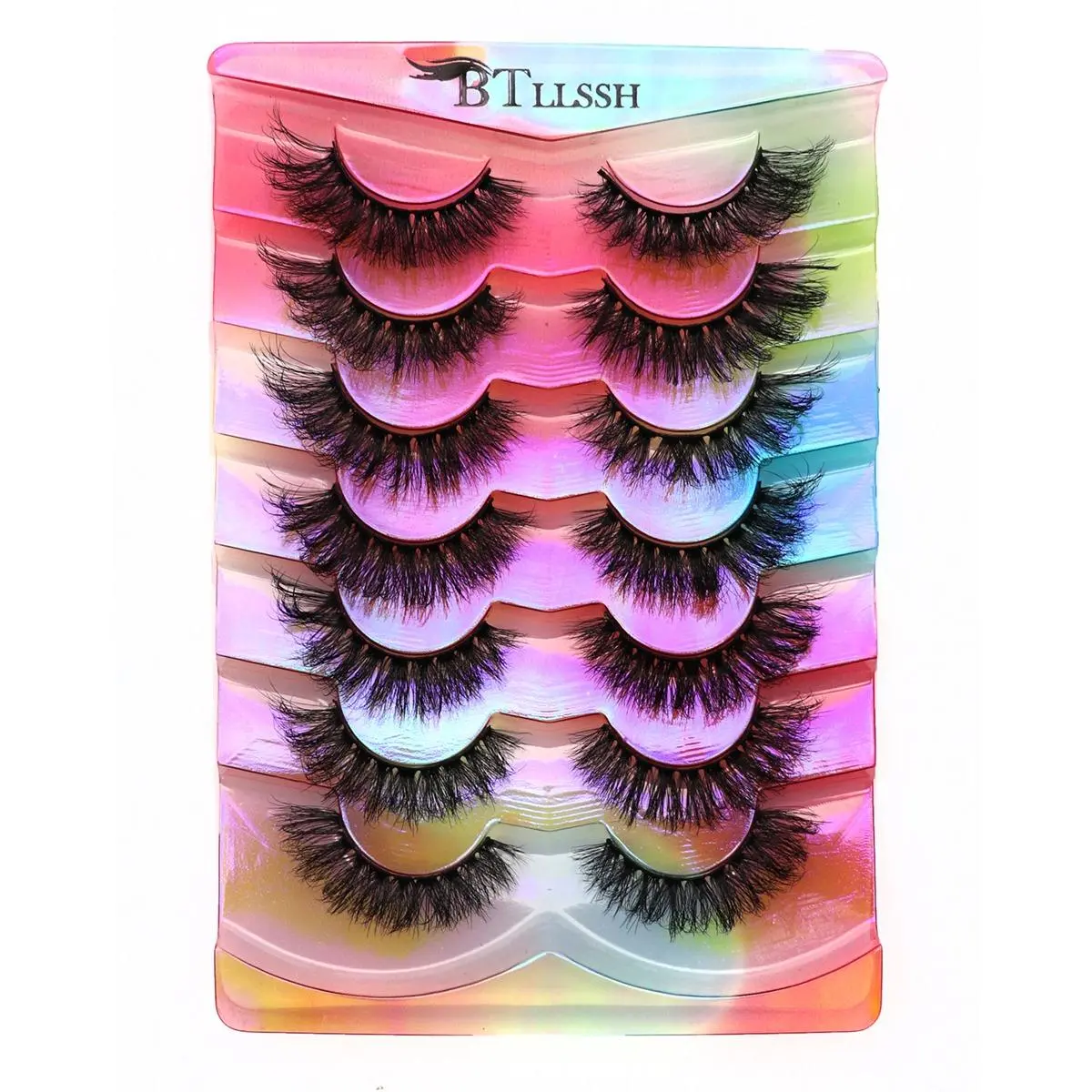 7 Pairs Fluffy False Eyelashes, False Eyelashes Extensions, Natural Look Curly Thick Faux Eyelashes, Fake Lashes Clusters, Full Volume Faux Eye Lashes, Wispy Cat Eye Faux Cluster Lash For Women, Feline Lash Look