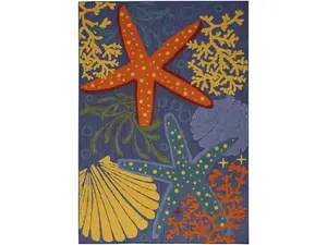 HomeRoots 527627 6 x 9 ft. Starfish Power Loom Rectangle Area Rug, Blue & Orange