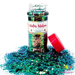 The Glitter Guy Water Malone Chunky Glitter Color Shifting Green & Pink Hexagonal Cuts 100mL Shaker Non-Toxic UV Resistant for Crafts DIY Projects