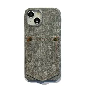 Autumn Winter Denim Card Slot Case for iPhone 17 16 15 Pro 14 Pro 13 12 Full Coverage Shockproof Protective Cover