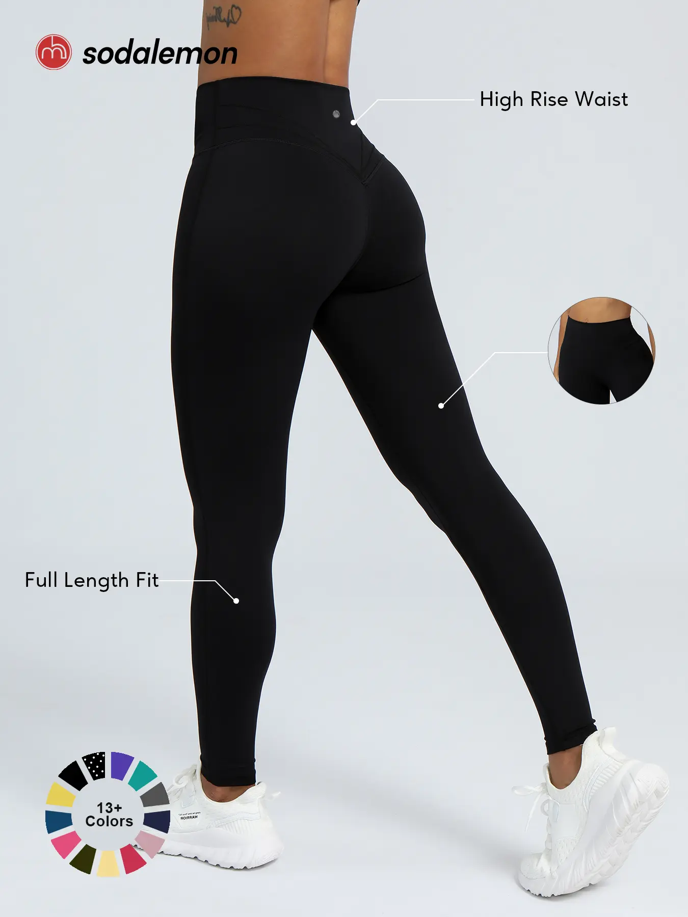 Sodalemon Women’s High Waist Workout Leggings, Full-Length Yoga Pants with V-Back Seam, Soft Stretchy Activewear for Gym, Pilates & Fitness
