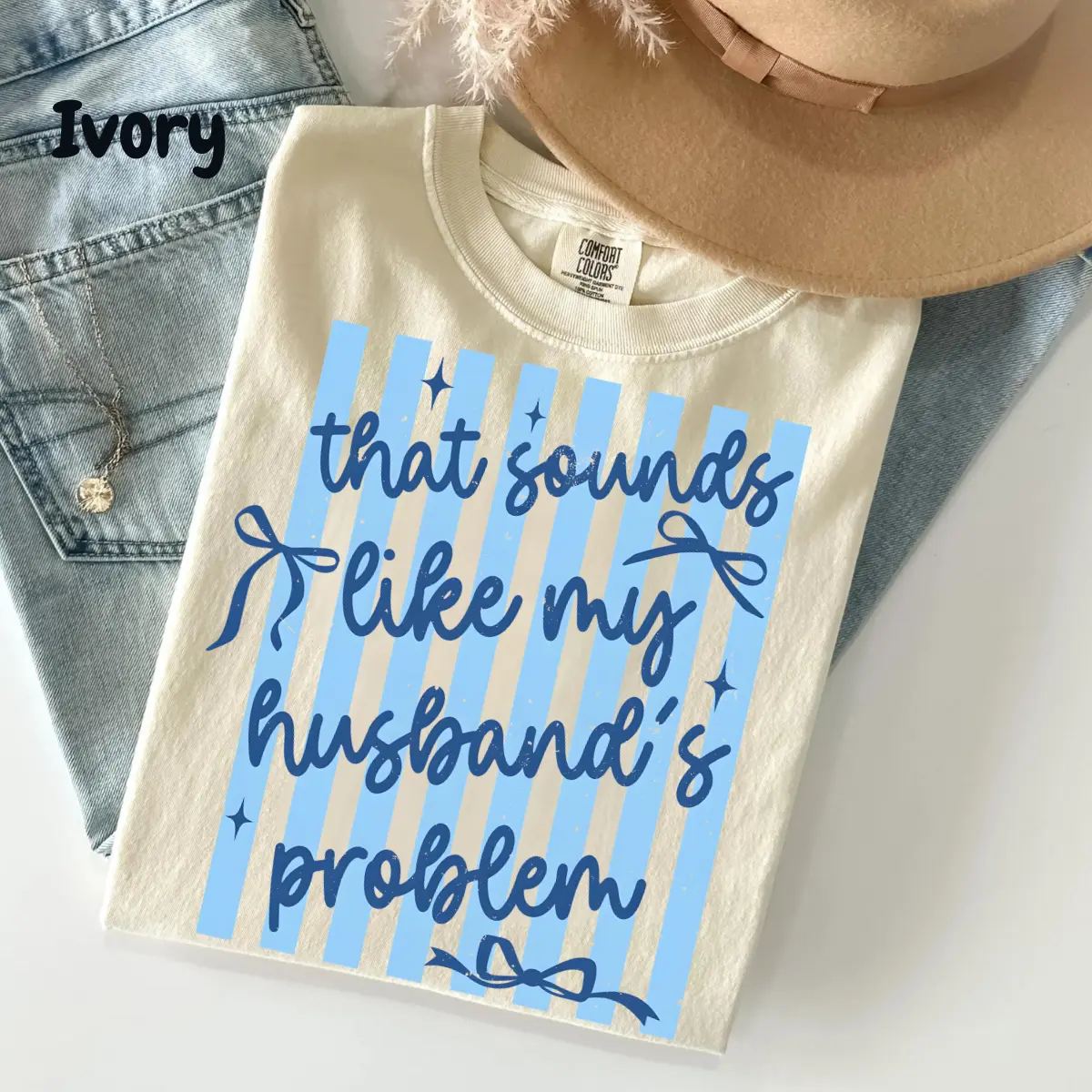 Comfort Colors That Sounds Like My Husband's Problem T-Shirt , Funny Sassy Wife Tee , Retro Striped Sarcastic Shirt for Women , Snarky Marriage Humor Graphic Top , Sassy Wifey Vibes