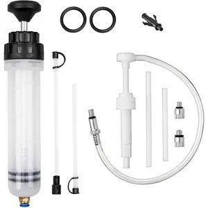 Fluid Extractor Pump with Hose, Manual Fluid Extractor/Fill Pump for  Fluid Transfer, Lower Unit Gear Oil Pump for Standard Quart Bottles, 3/8" Metal Swivel, 8mm and 10mm Adapters (500CC + 8CC)