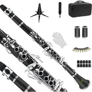 Clarinet for Beginner Student Adults 17   Clarinet Set with 2  Hard Case 10 Reeds and Cleaning Kit, Professional Black