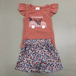 Girl Summer Shorts Set Golf Floral Girl Summer Clothing Set