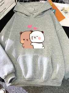 Cartoon Panda Bubu and Dudu Women Plus Size Graphic Print Hoodie Sweatshirt Kawaii Harajuku Round Neck Harajuku Unisex Printed Clothes Tops
