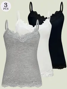 Fashion Sexy Home Casual Lace Women's Sleeveless Backless Top Set, Slim-Fitting Plain Design, Comfortable and Stylish