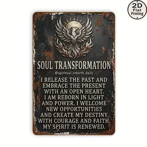 1Pc Vintage Phoenix Rebirth & Soul Transformation Aluminium Square Wall Plaque - Phoenix Theme Decorative Art Sign, Indoor/Outdoor Home Decor for Home, Office Spaces