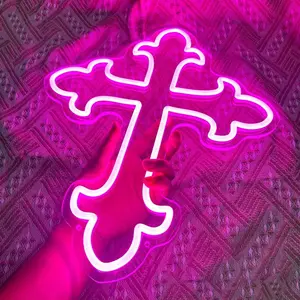 USB-Powered LED Neon Cross Sign - 12 Color Options, Easy to Hang, Decorative Lace Design for Home, Office, and Party Decor | Ideal for Christmas, Birthday, Wedding, Anniversary Celebrations, Neon Signs for Wall Decor