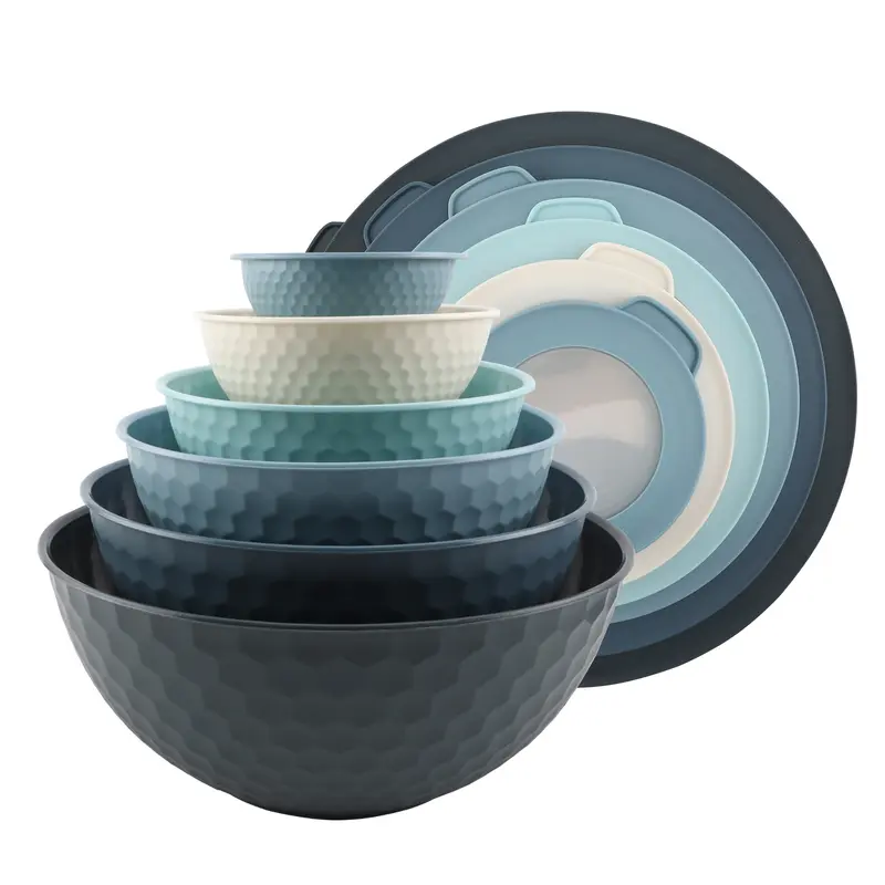 COOK WITH COLOR Mixing Bowls with Lids - 12 Piece Nesting Plastic Bowls Includes 6 Prep Bowls and 6 Lids with Non Slip Bottom Set Tableware