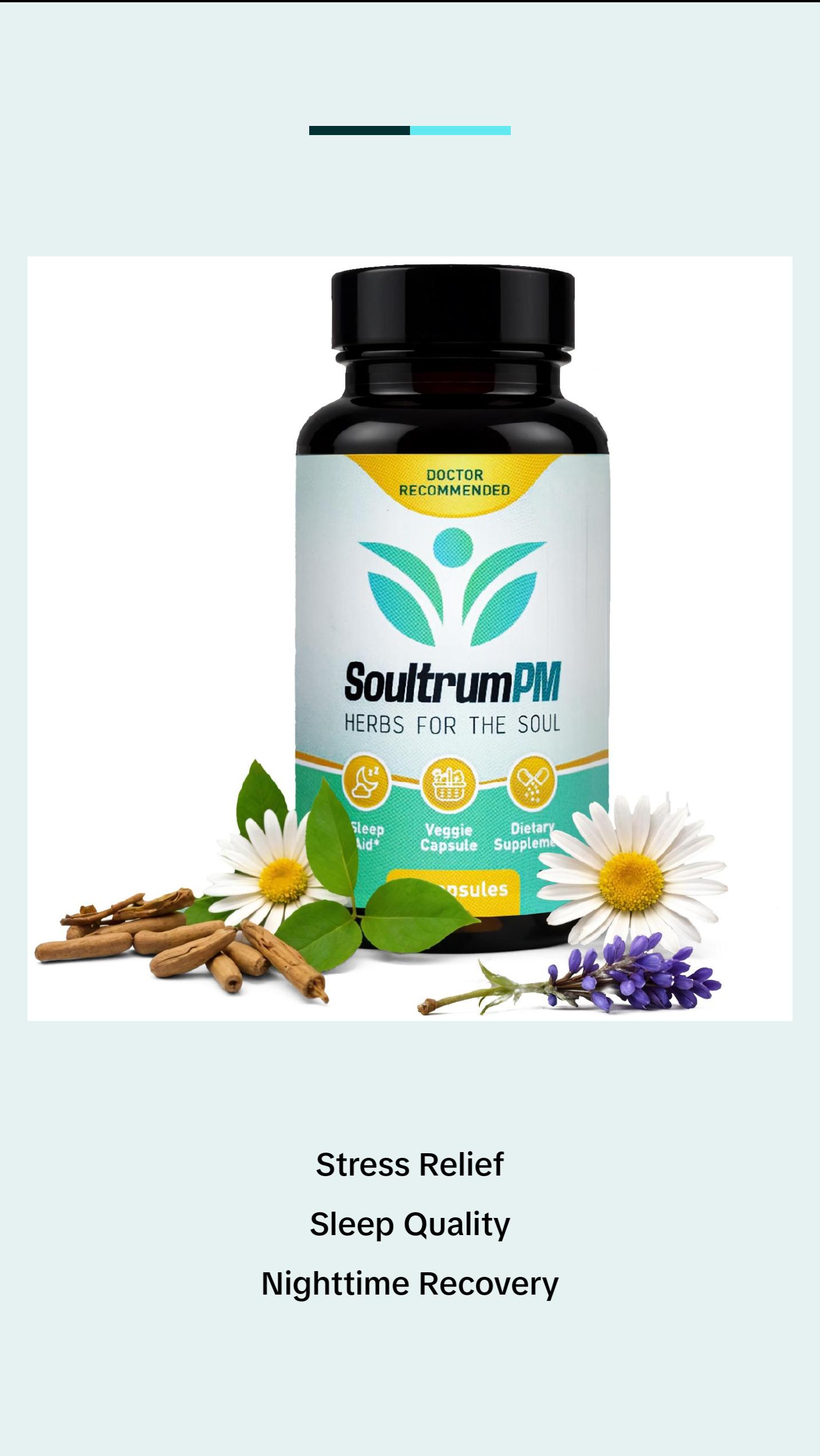 Soultrum PM – Natural Sleep Aid - Nighttime Sleeping Supplement with Melatonin 3mg, L Theanine 200mg, Vitamin B6 5mg,  Glycinate 11mg, Ashwagandha, Chamomile, Valerian Root, Passionflower & Magnesium Glycinate. Dietary Muscle Capsule
