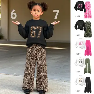 67 Kid Meme Funny Six Seven Gen Alpha Slang Crew Neck Sweatshirt 6-7 Tween Boys Girls Winter Autumn Winter Sweatshirt Camouflage Leopard Print Overalls Suit