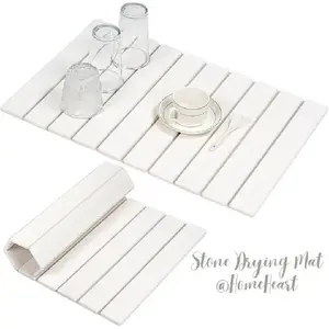 Large Stone Dish Drying Mat   for Kitchen Counter, Super Absorbent, Heat Resistant Dish Drying Mats, Eco-Friendly Diatomaceous Earth Stone Rack Tableware Mat ( White Marble) Coasters Stainless Steel Kitchenware