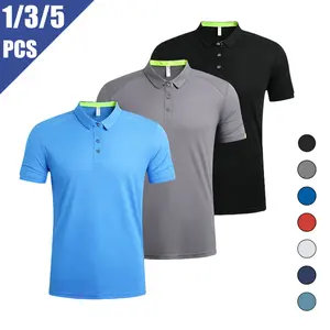 1/3/5 Pack Men's Short Sleeve Polo Shirt Quick-Dry Plain Athletic Top Moisture Wicking Casual Workout Performance Breathable Button Down Golf Tennis Dress Shirt