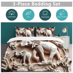 2/3Pcs white elephant print duvet cover set, machine washable, bedroom room, gift (including 1 duvet cover + 1 or 2 pillowcases, no quilt core)