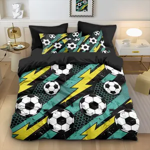 3-piece dynamic lightning soccer duvet cover set, including 1 duvet cover and 2 pillowcases, without blankets or pillowcases, soft and comfortable, suitable for bedrooms, hotels, and school dormitories