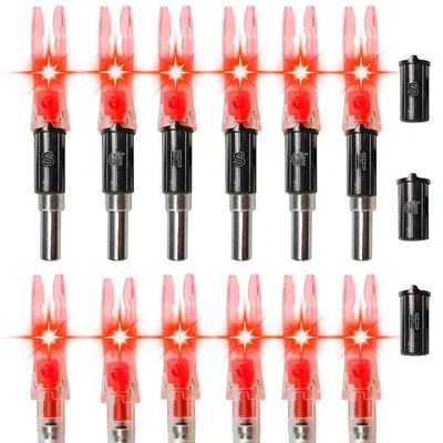 6 Pack Lighted Nocks For Crossbow Bolts – Fits 0.300 Inch Diameter Bolts, High-Visibility LED, Red